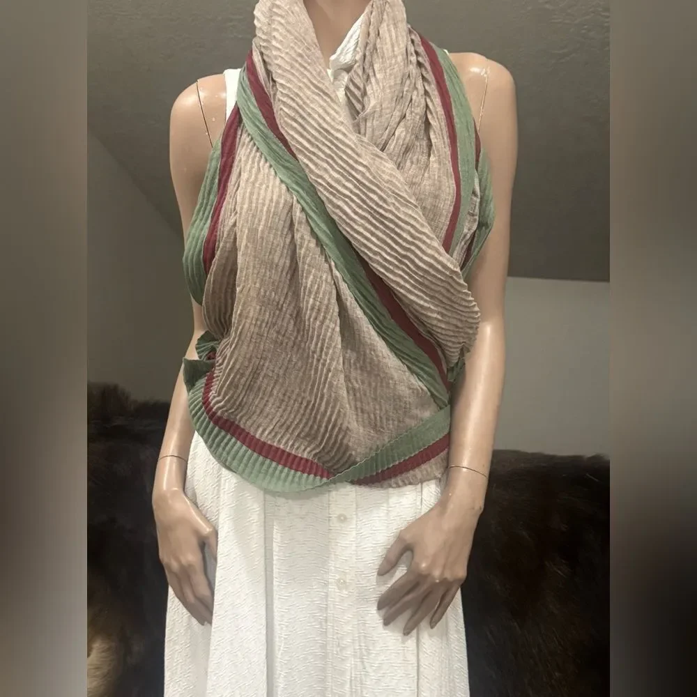 Handmade Boho Style Colorblock Shawl/Wrap With Pleated Textured, Large Size